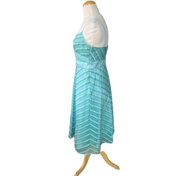 Y2K Betsey Johnson Ribbon Chevron A-Line Dress Black Label Aqua Green Sz 8 FLAW - Picture 2 of 15
